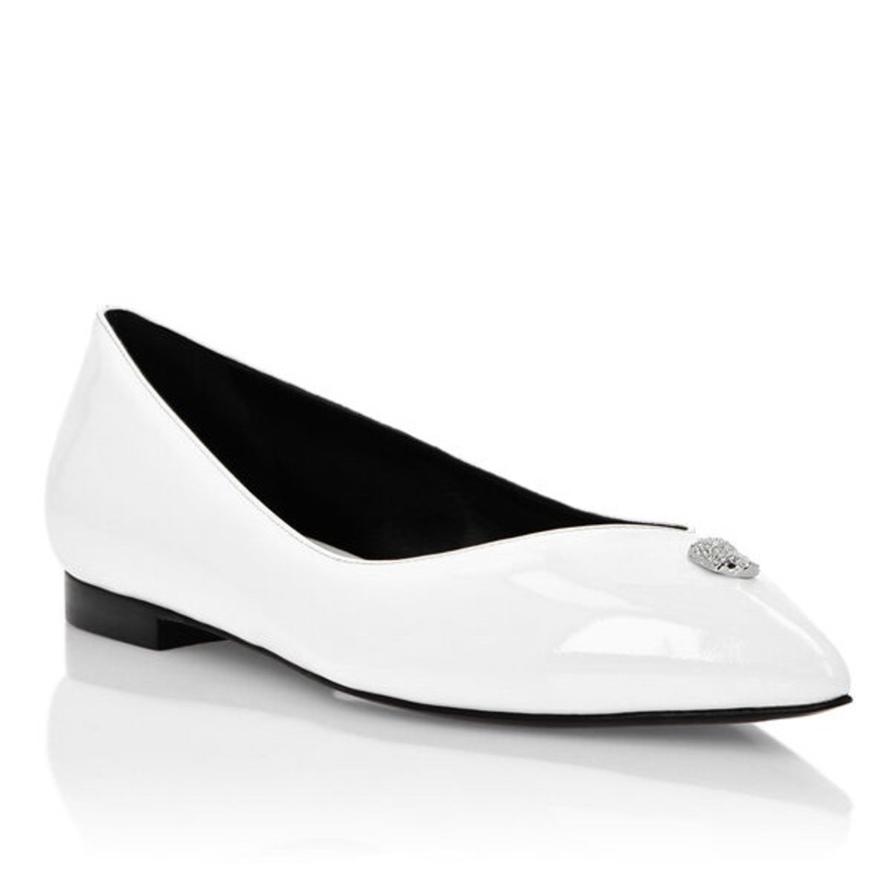 Philipp Plein Skull White Patent Ballet Flats